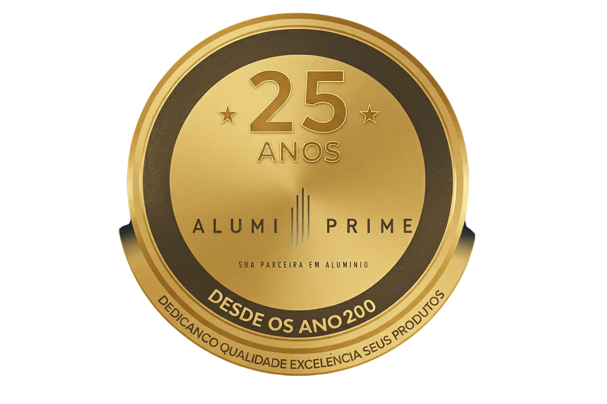 Selo de 25 Anos - AlumiPrime Esquadrias: Desde 2000, dedicando qualidade e excelência a seus produtos